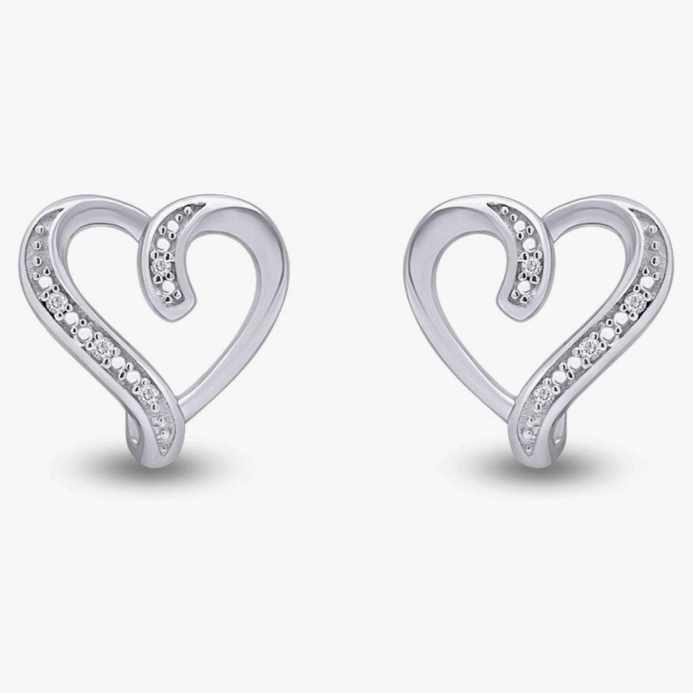 New AFFY Heart Shape Diamond Heart Earrings  white Gold Over Sterling Silver